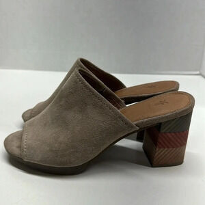 Frye Blake Heeled Mules Chevron Leather Suede Slip On Block Ash Brown Size 6.5